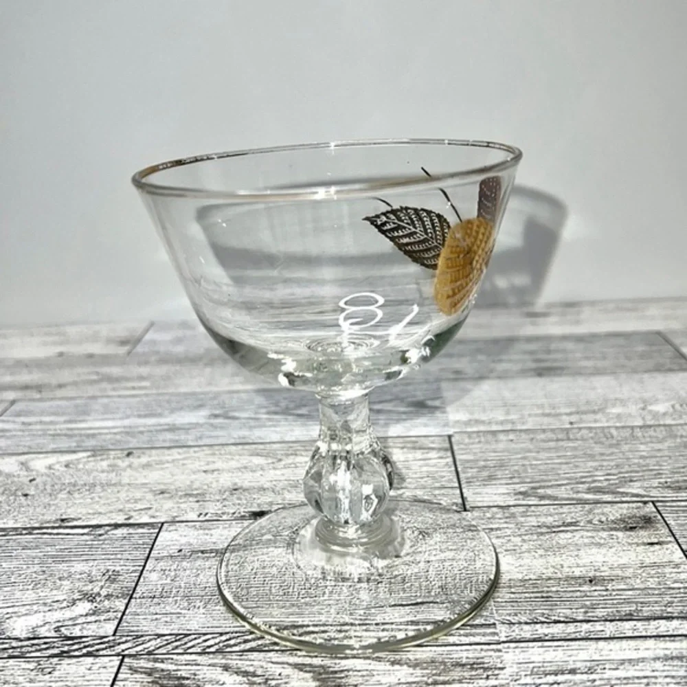 Libbey Mid Century Gold Leaf Stemmed Champagne Glasses Set of 4